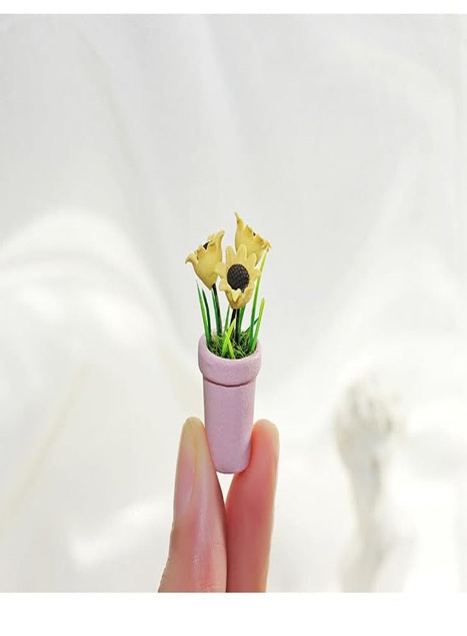 Kryoflare Miniature Sunflower Pots, 1/12 Scale, Dollhouse Accessories Resin Home Decor, Realistic Clay Flower Plants in Pots Blooming House Plant Home Indoor Decoration - Image 2